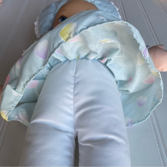 Vintage Jesvi Plush Baby Doll plastic face Blonde Hair Blue Outfit Rare Toy - Picture 4 of 7